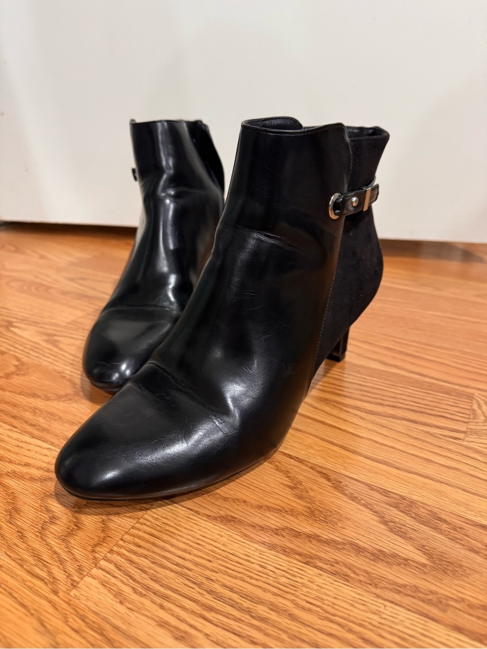 Impo Black Leather & Suede Ankle Booties with Side Buckle